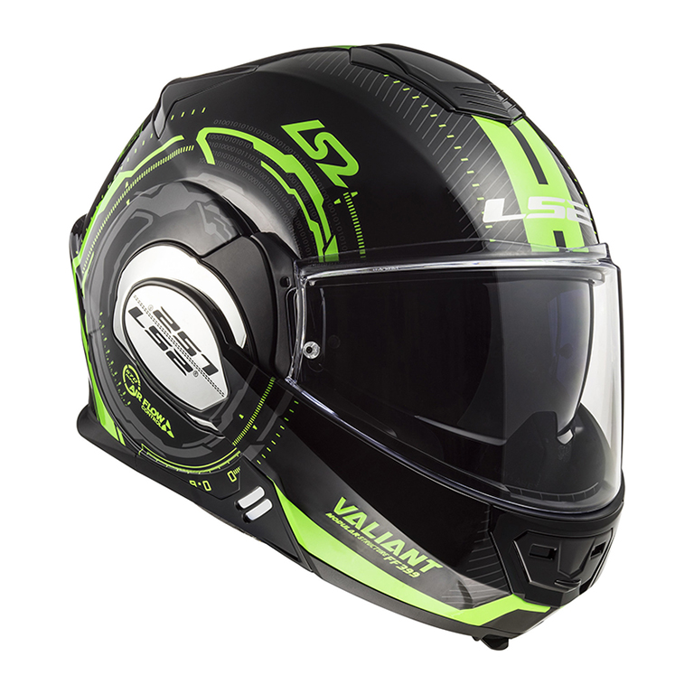 Helm LS2 FF399 Valiant Nucleus Black Glow Green
